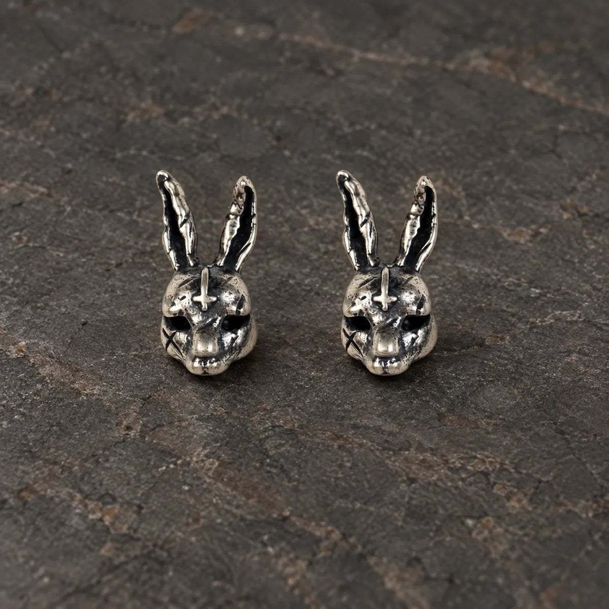 Inverted Cross Rabbit Stud Earrings