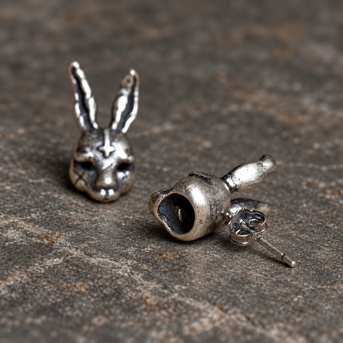 Inverted Cross Rabbit Stud Earrings