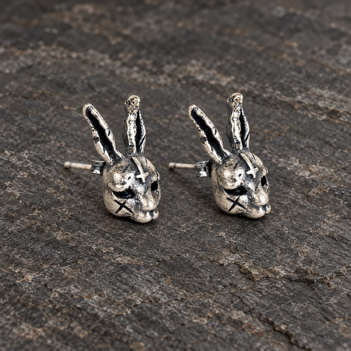 Inverted Cross Rabbit Stud Earrings