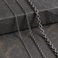 Side-by-side comparison of 1.5 mm, 2.0 mm and 3.0 mm oxidized silver chain widths