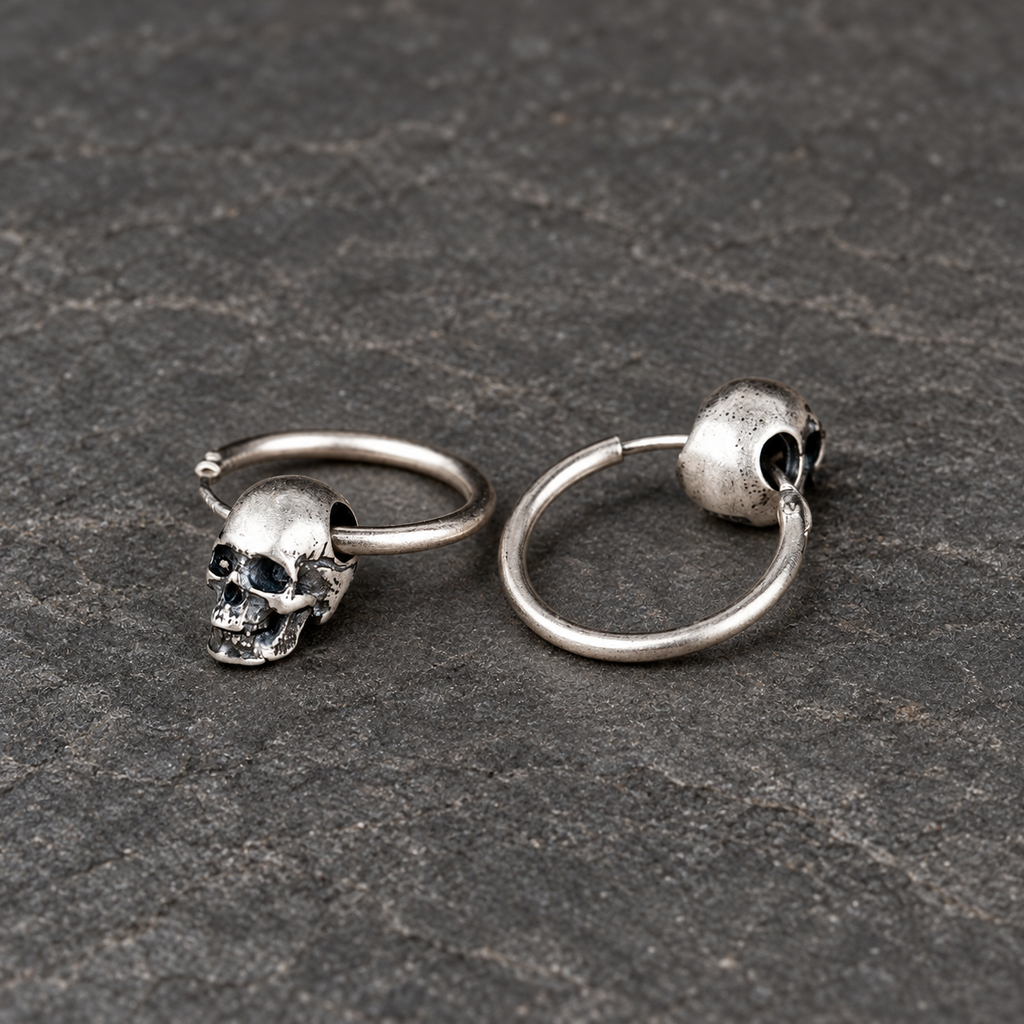 Side and back view showing how the silver hoop passes through the skull
